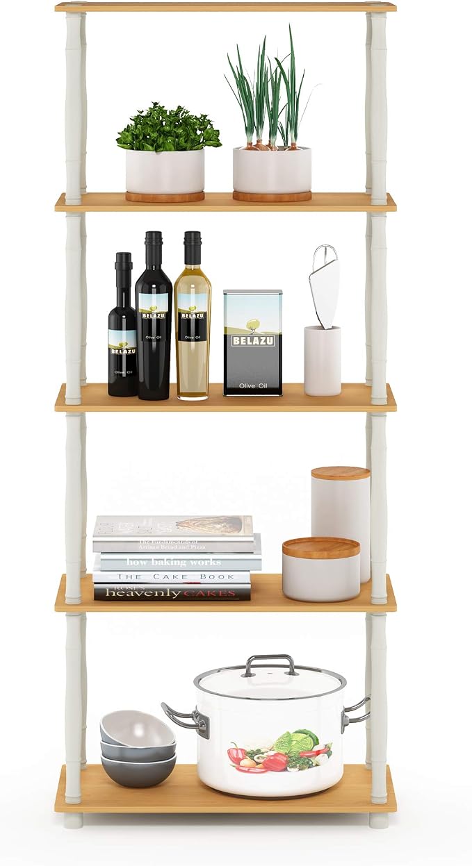 Furinno TURN-S-TUBE Storage Shelves, 5-Tier Book Shelf, Corner Shelf, Toolless Open Shelves, Classic Tubes, for Organization and Storage, Living Room, Garage, Home Office, Beech - Image 5