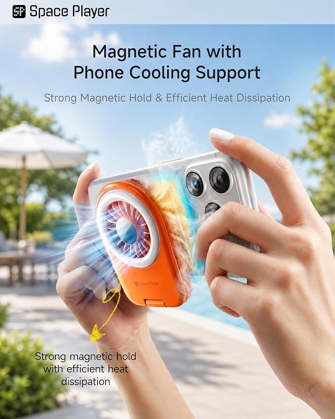 Space Player 6-in-1 Mini Fan, Portable Handheld Fan with Neck Fan, Magnetic Phone Mount, Desktop Stand & Selfie Fill Light, USB Rechargeable Pocket Fan for Travel, Cruise, Concert, Makeup,Blue - Image 5