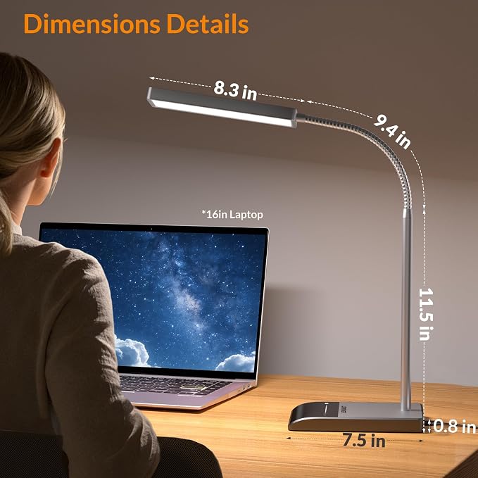 LEPOWER Desk Lamp, 800LM LED for Home Office, True Eye-Caring for Reading | 50 Lighting Modes, 2X Wider Panel, 360° Flexible Gooseneck, Touch Control, 12W Bright Table Lamp for Dorm, Bedroom, Study - Image 8