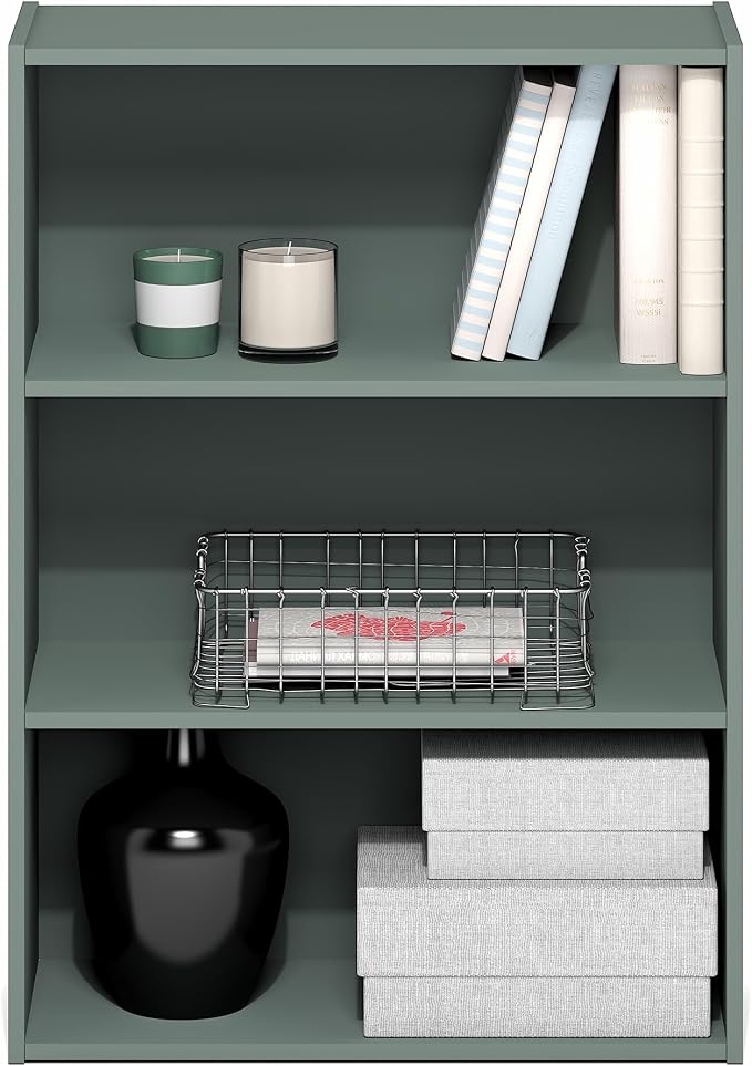 Furinno PASIR Book Shelf, 3-Tier Bookshelf, Storage Shelves Bookcase, 9.7 x 23.7 x 31.5, for Living Room, Bedroom, Home Office, Sage Green - Image 5