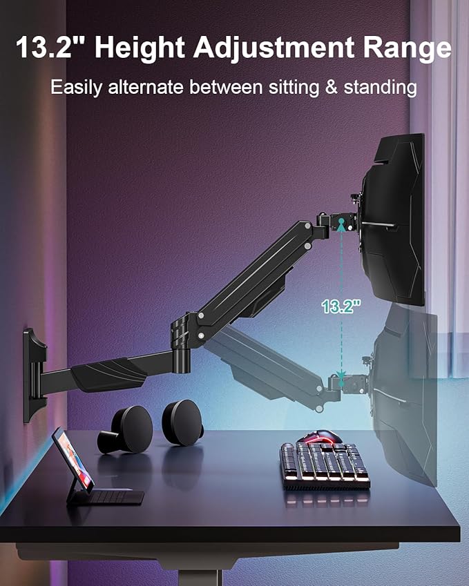MOUNT PRO Monitor Wall Mount for 17-43" Ultrawide Screens, Single Wall Mount Monitor Arm Holds up to 33.1 lbs, Full Motion Adjustable Wall Bracket with VESA Extension Kit, VESA Mount Max 200x200mm - Image 5