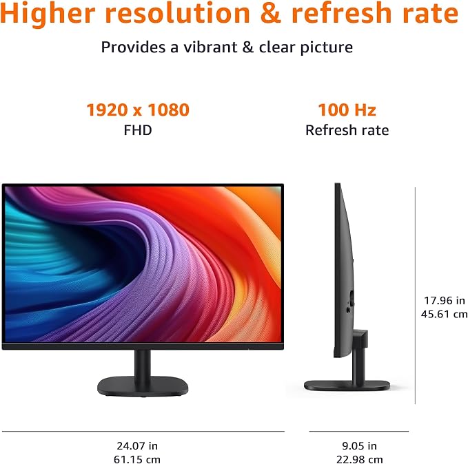 Amazon Basics 27 Inch Monitor, FHD 1080P, 100Hz, IPS, Built-in Speakers, VESA Compatible, USB Ports, Black - Image 5