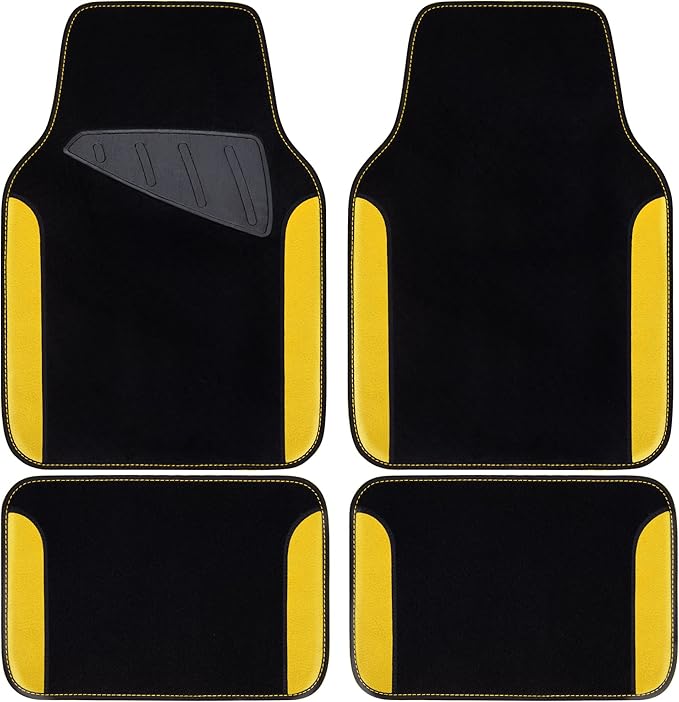 CAR PASS Waterproof Universal Fit Car Floor Mats, Car Mats Fit for SUV,Vans,sedans, Trucks,Set of 4pcs Car Carpet with Driver Heel Pad (Black and Yellow) by CARPASS