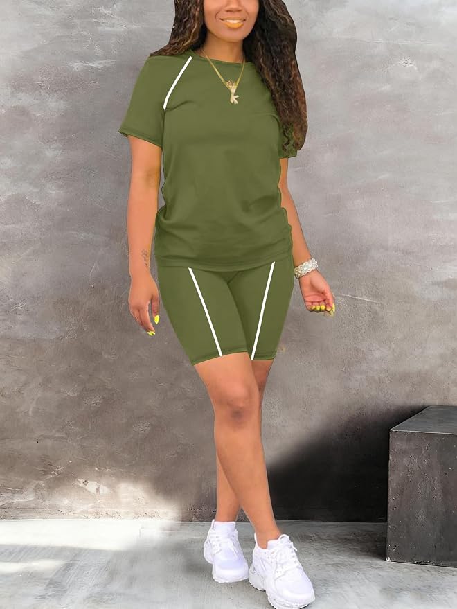STOLKISS Women 2 piece Short Sets Classic Striped Outfits Summer Casual Short Sleeve T-Shirt and Short Jogger Tracksuits Sets - Image 3