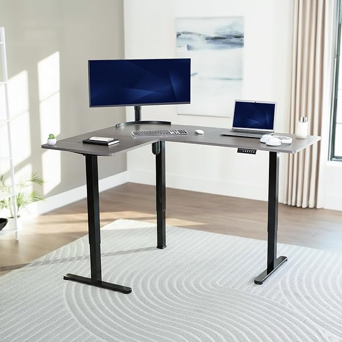 VIVO Dark Gray 63 x 47 in Corner Standing Desk, DESK-E3CTG-47 | Electric, Reversible L-Shaped Table, Sit Stand, Height Adjustable, Memory Controller, Office Furniture Sets, Black Frame - Image 2