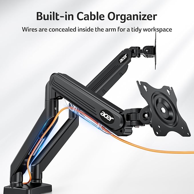 Acer Dual Monitor Arm, Computer Desk Arm with VESA Mounts for 17–32″ Screens, Fully Adjustable Gas Spring Monitor Stand, C-Clamp and Grommet Mounting Base, Fits 4.4 to 19.8lbs Computer Monitors - Image 7