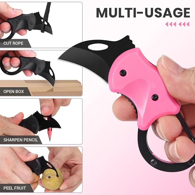 FUNBRO 2 Pack Small Pocket Knife Gifts for Men & Women | Folding Box Cutter, Birthday & Christmas Stocking Stuffers Gifts for Wife Husband Dad Mom (Black & Pink) - Image 3