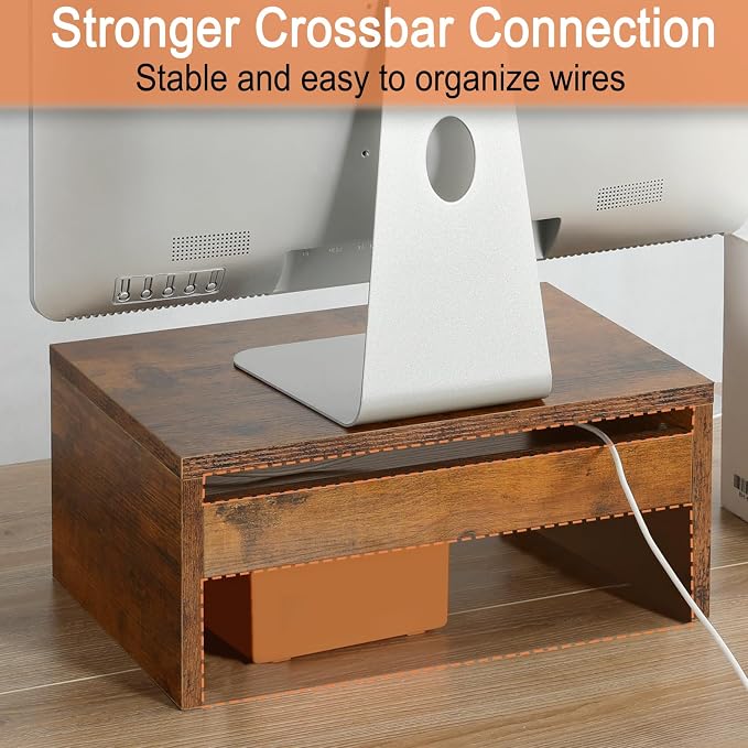 TEAMIX 6.7 inch Tall Monitor Stand Riser, Wood Shelf Riser, Desk Organizer | Laptop/Printer/Computer Stand, Extra Storage Underneath,Hold 80 Lbs, Rustic Design, Smooth Espresso Finish, for Home Office - Image 4