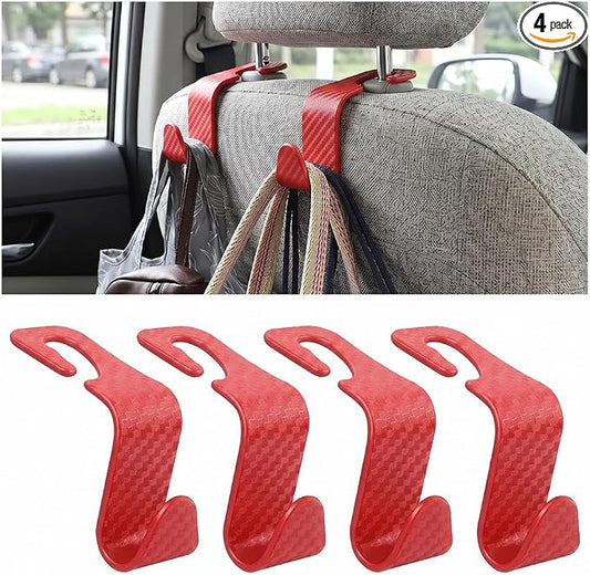 4PCS Car Seat Headrest Hooks, Auto Back Seat Hanger Holder, Durable Stylish Vehicle Organizer Universal Car Interior Accessories, Storage Hooks for Purses, Bags, Clothes (Carbon Fiber/Red) by Hanemia