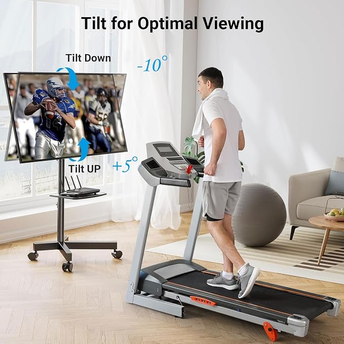 PERLESMITH Rolling TV Stand, Mobile TV Stand for 23-60 Inch LCD LED TVs, Tilt TV Stand Wheels Holds up to 88Lbs, Portable TV Stand for Bedroom with Shelf, Outdoor TV Stand Max VESA 400x400mm PSTVMC06 - Image 3