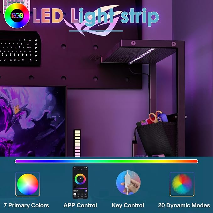 33.7 Inch Small Gaming Desk Table with LED Lights & Power Outlets, Compact L Shaped Gaming Computer Desk with CPU Stand, Drawer & Storage, Corner PC Desk for Kids, Home Office , Bedroom, Black - Image 4