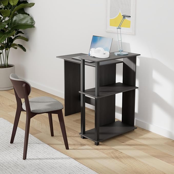 Furinno Abbott Corner Computer Desk with Bookshelf, Espresso/Black - Image 2