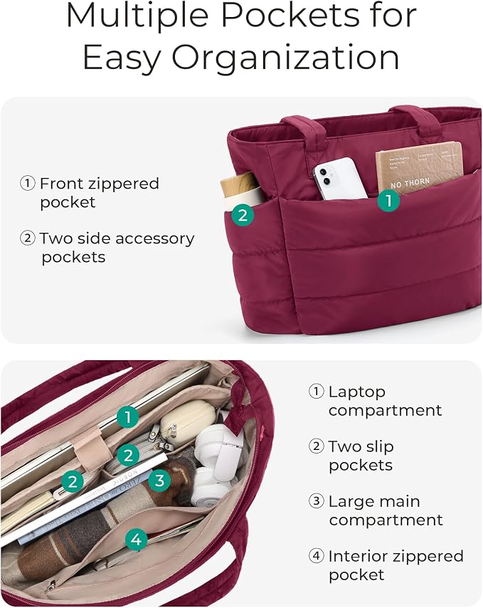 BAGSMART Tote Bag for Women, Lightweight Puffy Tote Bag with Compartments Shoulder Bag Handbag for Travel, Work, Gym | Lightweight - Image 5