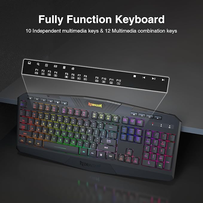 Redragon K503 Wireless Gaming Keyboard, 3-Mode (2.4G/BT/USB), RGB LED Backlit, Multimedia Keys, Fully Programmable Silent Membrane Keyboard with Wrist Rest for Windows PC Games (Black) - Image 6