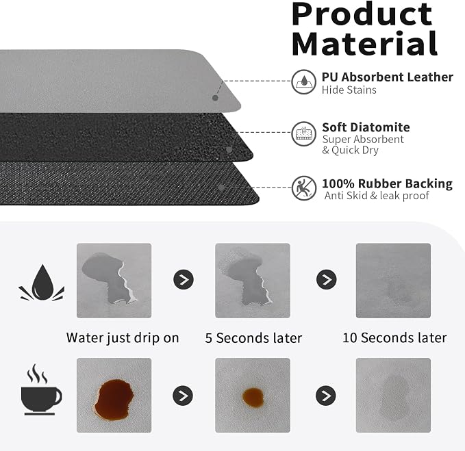 HotLive Coffee Mat - Absorbent Hide Stain Rubber Backed Dish Drying Mat for Kitchen Counter - Bar Mats for Countertops Accessories Fit Under Coffee Maker Espresso Machine - Image 2