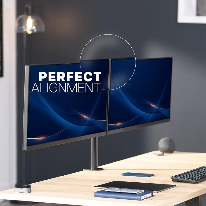 VIVO Premium Dual Ultra Wide LCD LED 27 to 38 inch Monitor Desk Mount, Heavy Duty, Adjustable Telescoping Arms, Flush Wall Setup, Fits 2 Screens, Black, STAND-TS38C - Image 6