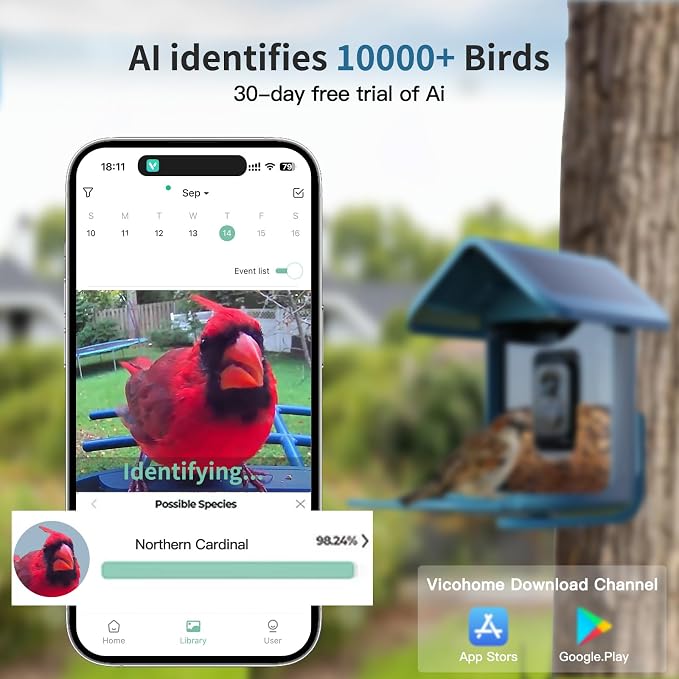 Bird Feeder with Camera Solar Powered : Smart Camera Bird Feeder 2K Live Feed Cam for Outdoor Backyard - Ai Identify Auto Capture Videos Pictures, Gifts for Birdlover Mom Dad, 2.4GHz WiFi - Image 4