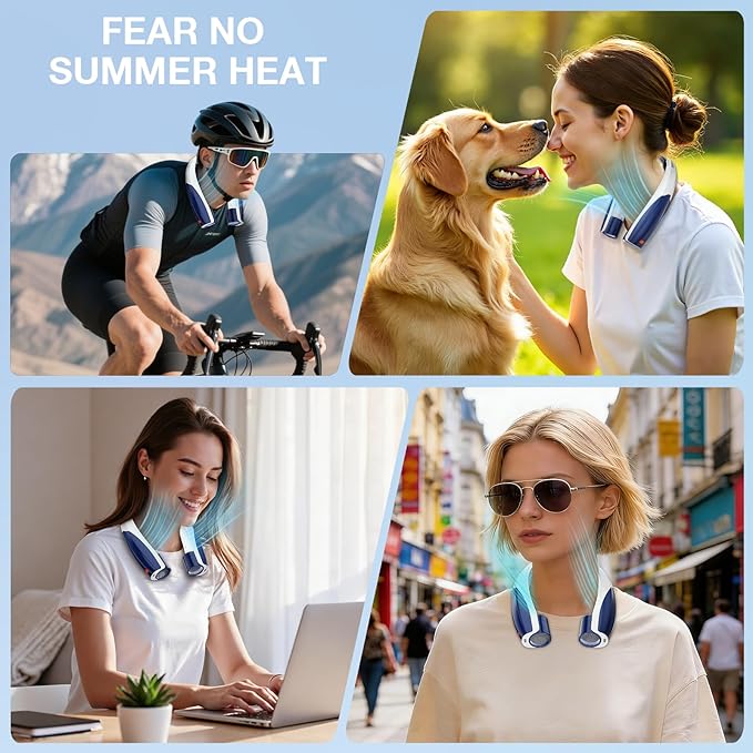 Portable Neck Fan, 6 Speeds Rechargeable Personal Fan with AI Chips, Hands-Free 360° Faster Cooling Wearable Fan, Ultra Quiet for Home, Office, Travel, Indoor, Outdoor - Navy Blue - Image 6
