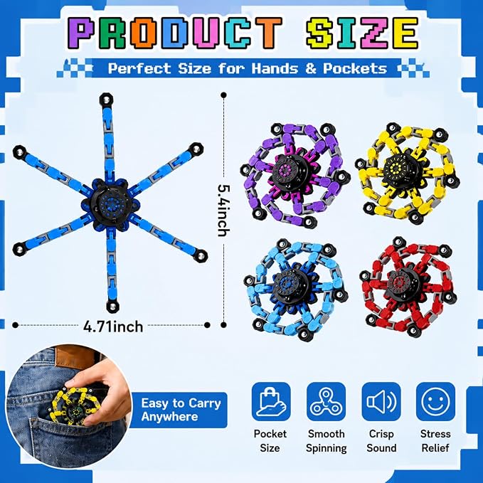 12PCS Transformable Fidget Spinner Toys for Kids and Adults | DIY Robot Chain Fidget Toys, Sensory Toys for Stress Relief, Party Favors, Classroom Rewards & Birthday Gifts - Image 4
