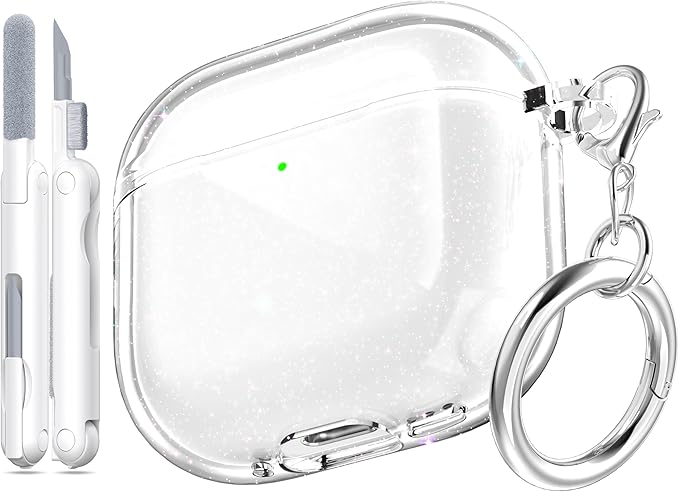 for AirPods 4th Generation Case Cover 2024, Military-Grade Shockproof, Soft TPU Highly Transparent Anti-Yellowing for AirPods 4 Case with Cleaning Kit & Cute Round Buckle, Gitter by MHYALUDO