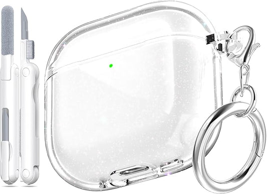 for AirPods 4th Generation Case Cover 2024, Military-Grade Shockproof, Soft TPU Highly Transparent Anti-Yellowing for AirPods 4 Case with Cleaning Kit & Cute Round Buckle, Gitter by MHYALUDO
