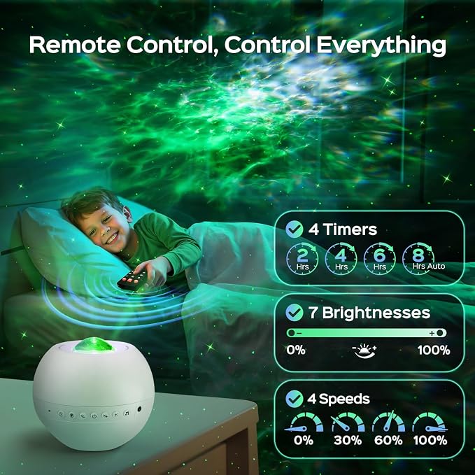 One Fire Galaxy Projector,15 Color,Ocean HD,Gift Girl&Women&Boy,White Noise | 7 Brightness,4 Speed,Green Star,Bluetooth,Romote,Timer,Teen Boys Gift,Birthday,Bedroom Decor,Relax,Party,Led Lights,Lava Lamp - Image 5