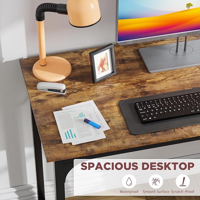 PayLessHere | 39 Inch Computer Desk | Brown | Sturdy Office Desk | Metal Frame, Adjustable Feet | Water-Resistant, Scratchproof Surface | Writing Table for Home Office or Study | Pack of 1 - Image 4