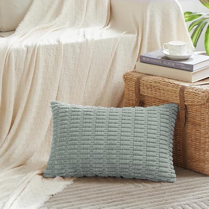 Fancy Homi 4 Packs Decorative Throw Pillow Covers for Living Room Couch Bed, Modern Farmhouse Boho Home Décor Accent Cushion Case, 20" x 12", Grey Blue - Image 2