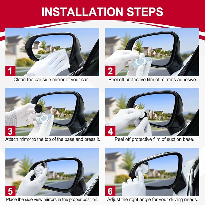 LivTee Blind Spot Car Mirror，Asymmetric Fan Shaped HD Glass Frameless Convex Rear View Mirror with wide angle Adjustable Stick for Cars SUV and Trucks, Pack of 2 - Image 4