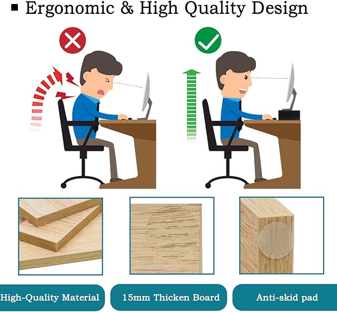 TEAMIX Wood Monitor Stand Riser - 2 Pack Adjustable Dual Monitor Riser for Laptop/PC - Image 4