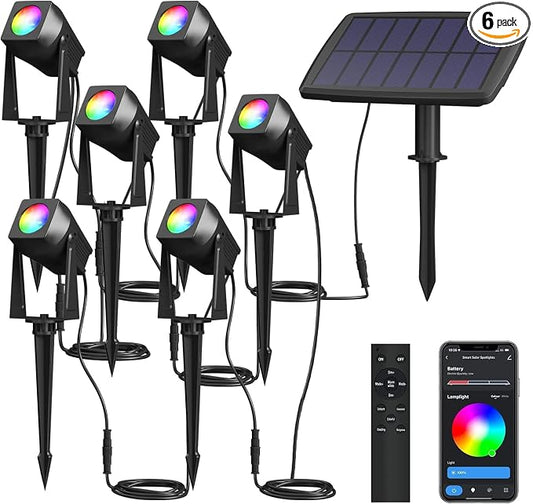 Solar Smart Bluetooth Landscape Spotlights 6 Pack, RGBW Landscape Light, Solar Spot Lights Outdoor, Solar Outdoor Uplights for Garden Trees Yard Landscape by SUNTHIN