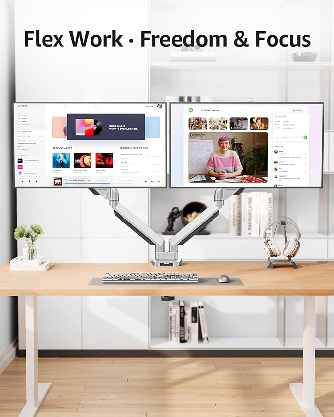 MOUNTUP Dual Monitor Desk Mount, Die-Cast Aluminum Fully Adjustable Double Monitor Arm, Computer Monitor Stand Fits 2 Screen 17 to 32 inch - Each Arm Holds 4.4-19.8LBS - Image 7
