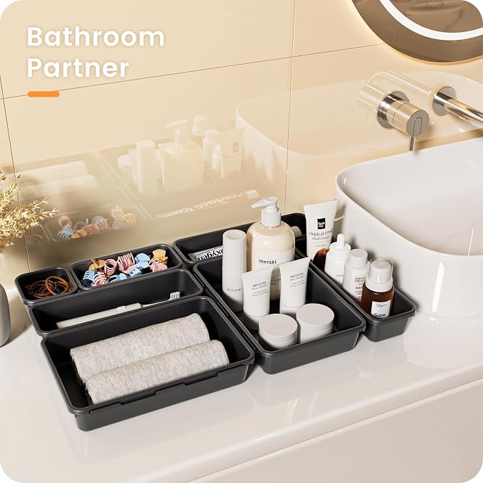 【Military Grade】A-LuGei Drawer Organizer,【】Makeup organizer,【Holds 177 Items】Bathroom Organizers and Storage,Organization and Storage,Desk Drawer Organizer for Vanity【Black】 - Image 2