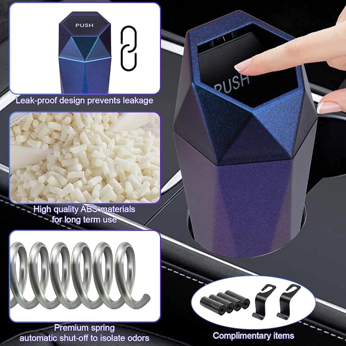 BFXM Car Trash Can, 2 Pack Car Trash Bin with Lid, Car Accessories for Women Interior, Car Garbage Can with Additional 2 ABS Hooks and 60pcs Trash Bags, Suitable for Home, Office, Car Organizer - Image 4