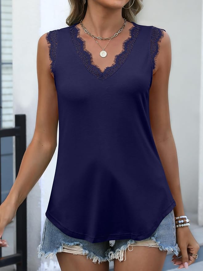 ANRABESS Womens Lace Trim Tank Tops V Neck Sleeveless Shirts 2026 Summer Casual Trendy Dressy Cami Top - Image 4