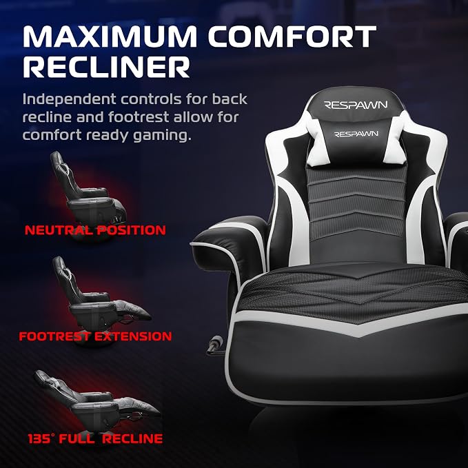 RESPAWN 900 Gaming Recliner Chair with Footrest, Cup Holder and Swivel | Ergonomic gaming recliner with footrest, cup holder, lumbar support, 135° recline & 360° swivel for console gaming - Image 4