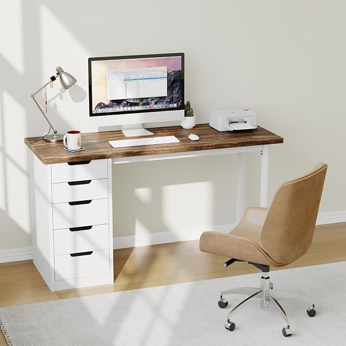 Garvee Computer Desk with 5 Drawers, 47 Inch Modern Simple Study Writing Desk with Storage, Rustic Home Office Desk, Reversible Computer Desk for Small Spaces, Apartments, Dorms, Brown+White - Image 8