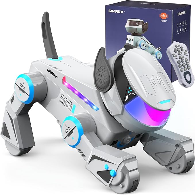 SIMREX Robot Dog Toys for Kids – Smart Interactive Robot Puppy with Bluetooth,Touch Sensor, Dance Tricks, LED Eyes, 2 Rechargeable Batteries, Gift for Kids Boys and Girls(Gray) by SIMREX
