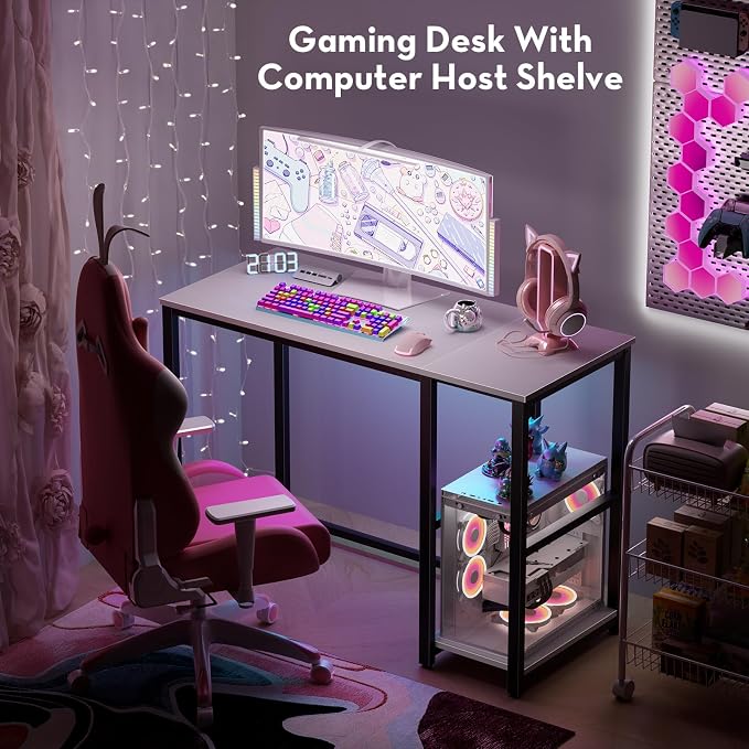 SINPAID 40" Small Computer Desk with Study Shelves for Home Office,White | Easy Assembly Study Desk, Sturdy Writing Desk for Bedroom & Home Office, Cream White - Image 5