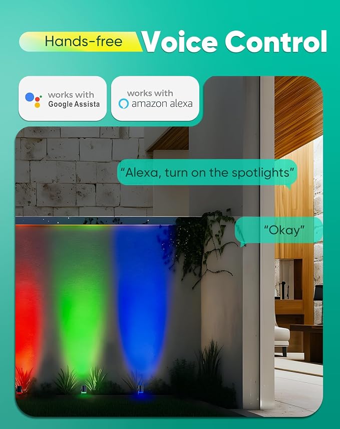 GZBtech Outdoor Smart Landscape Lights 4-Pack, Plug-in RGBIC+CCT Color Changing LED Spotlights, IP65 Waterproof, App Control Work with Alexa, Dimmable Aluminum LED Pathway Lights for Garden Yard Decor - Image 5