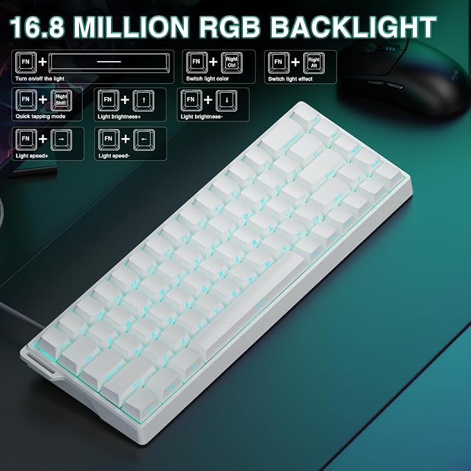 AULA WIN68 HE Mechanical Gaming Keyboard 60%, Hall Effect Magnetic Switch, Fast Trigger Mode Adjustable Actuation, 8000Hz Polling Rate, RGB Backlit, Wired White Keyboard for Laptop/PC Gamer - Image 6