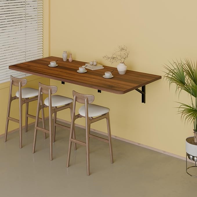 IAE 55x22in Floating Fold Desk,Wall-Mounted Folding Computer Table,Walnut | Study Table with Shelf Brackets,Foldable Down Shelf with Engineered Wood,Fold Computer Desk for Small Apartment,Holds 512 lb - Image 4