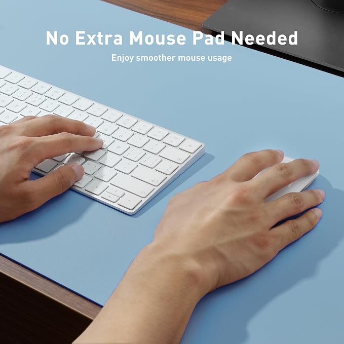Aothia Faux Leather Desk Mat, Waterproof Desk Pad (Sky Blue, 36" x 17) | One large surface for your keyboard, laptop and mouse, reducing desktop clutter without a separate mouse pad - Image 4