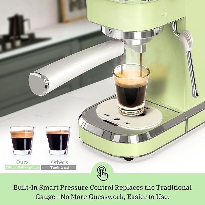 Laekerrt Espresso Machine 20 Bar Espresso Maker CMEP01 with Milk Frother Steam Wand, Professional Expresso Machine for Cappuccino and Latte (Stainless Steel, Green) Gift for Dad, Father, Coffee Lovers - Image 4