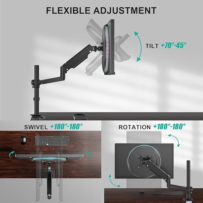WALI Single Monitor Arm 13-33 Inch, Single Monitor Mount, Vesa Desk Mount up to 19.8lbs Single Monitor Stand with Clamp, VESA 75x75mm or 100x100mm Compatibility(GSDM001), Black - Image 5
