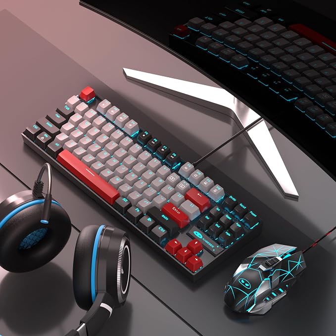 MageGee 75% Mechanical Gaming Keyboard, Blue Switch, LED Backlit, 87 Keys Compact TKL Wired Computer Keyboards for Windows Laptop PC Gamer - Grey/Black - Image 8
