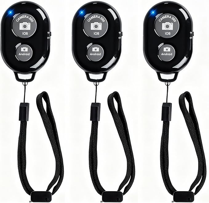 Wireless Remote Shutter for Cellphones and Tablets (3 Pack), AOQIYUE Bluetooth Remote for iPhone/Android Camera Control, Selfie Clicker for Photos and Videos - Wrist Strap Included by EszkozTA