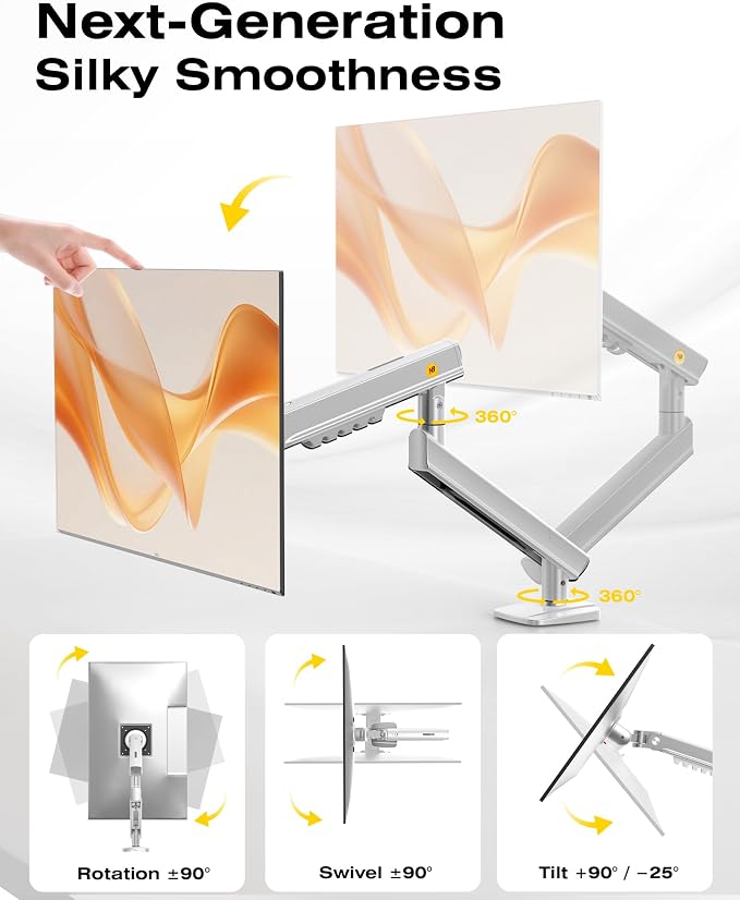 NB SmooVex™ Single Computer Monitor Mount, Monitor Stand fits up to 32 Inch, Mechanical Spring Monitor Arm, VESA 75/100 mm, Model-A5 (Silver) - Image 3