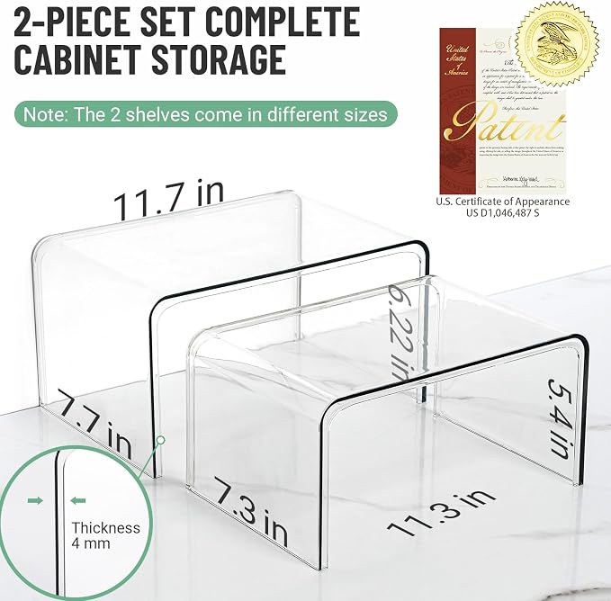 Bobomoment Clear Cabinet Organizer, Stackable Shelf Organizer Set of 2 | Kitchen Pantry Organizers and Storage, Display Cabinet Shelf Countertop Desk Shelves, Patented Spice Organization - Image 2