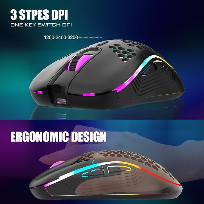 RedThunder 60% Wireless Gaming Keyboard and Mouse Combo, 2500mAh Rechargeable Battery, Ultra-Compact Small RGB Mechanical Feel Keyboard, Lightweight Honeycomb Optical Mouse for Gaming/Business, Black - Image 3